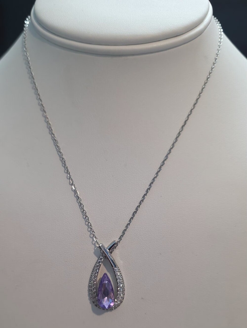 Amethyst Teardrop Pendant Necklace - Silver